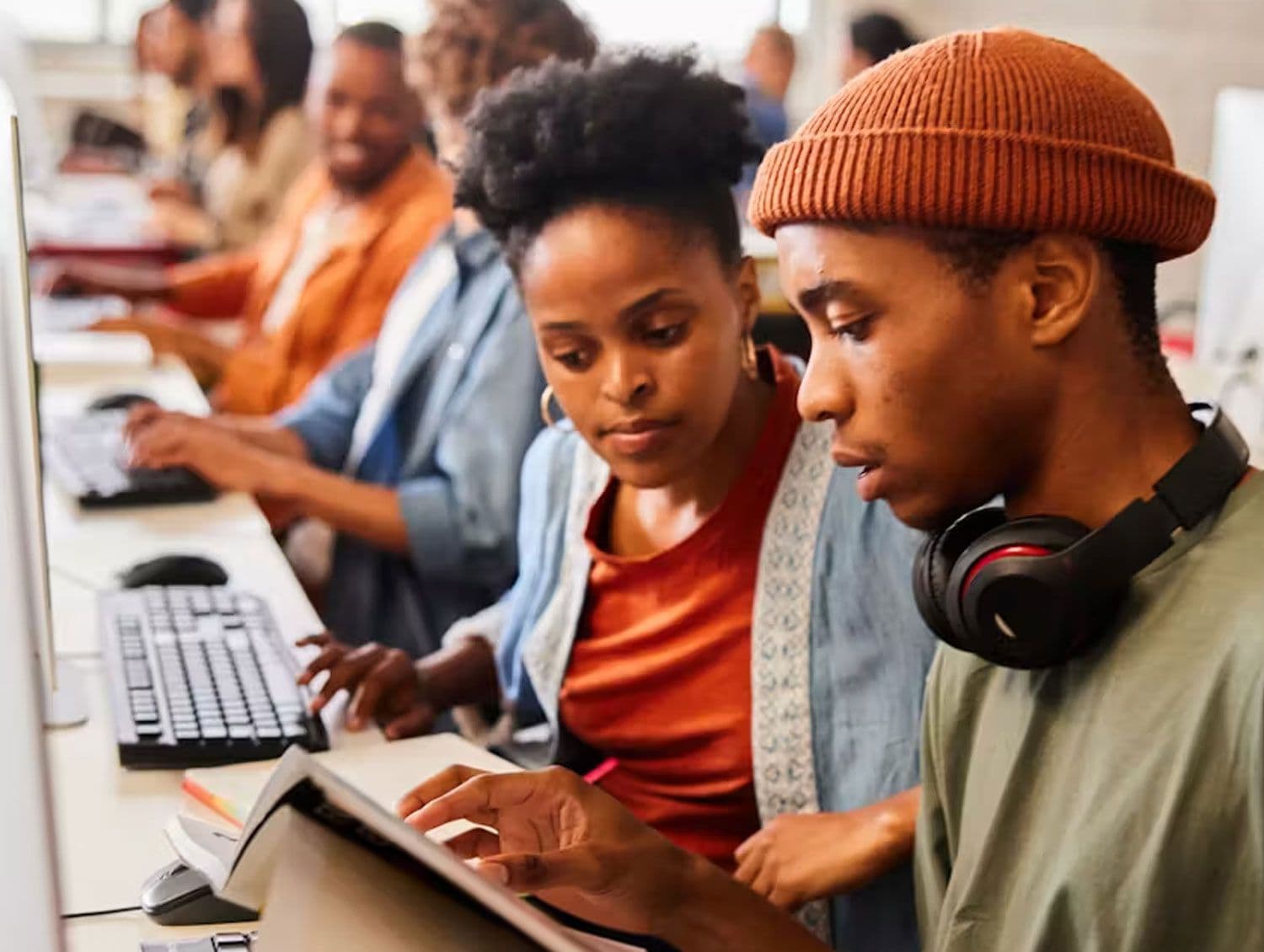 Students helping each other