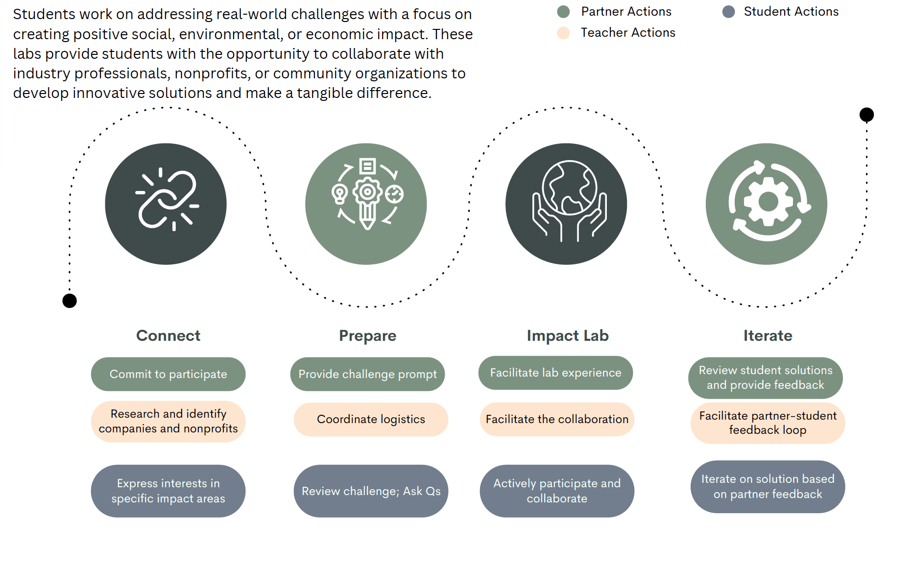 Graphic of professionalizing experiences for impact labs